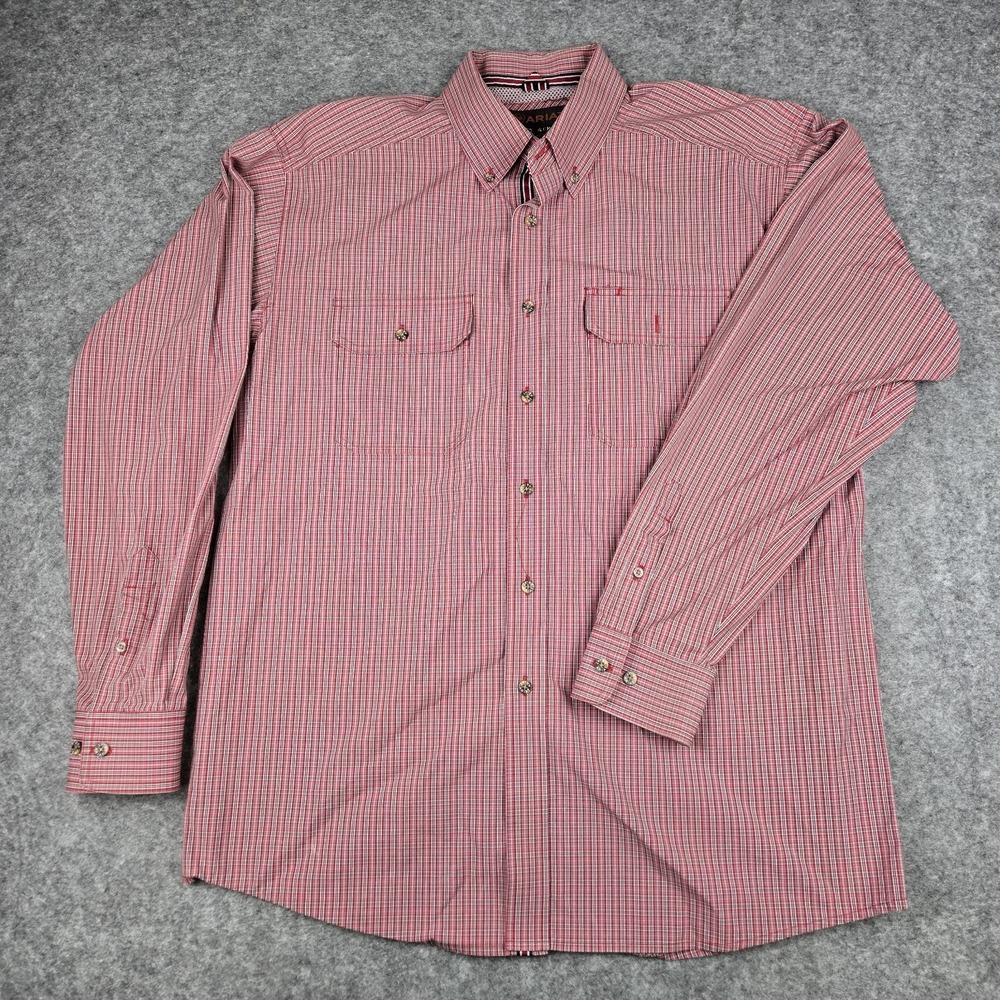 Ariat Pro Series Mens Large Red White Micro Check Long Sleeve Button Down Shirt